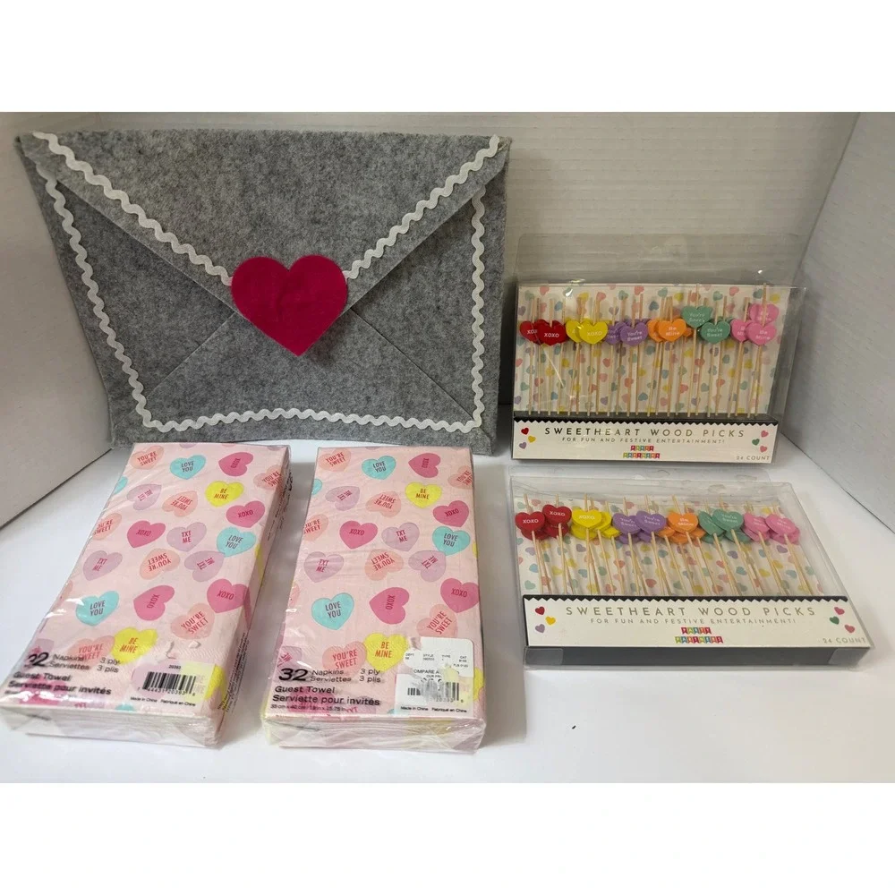 Valentine Party Bundle Heart Napkins Wood Picks Party Set 9